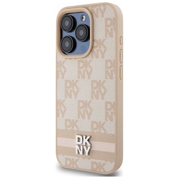 DKNY DKNY DKHCP15XPCPTSSP iPhone 15 Pro Max 6.7" różowy/pink hardcase Leather Checkered Mono Pattern & Printed Stripes