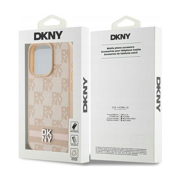 DKNY DKNY DKHCP15XPCPTSSP iPhone 15 Pro Max 6.7" różowy/pink hardcase Leather Checkered Mono Pattern & Printed Stripes