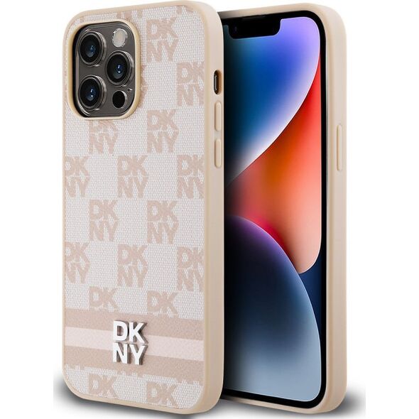 DKNY DKNY DKHCP15XPCPTSSP iPhone 15 Pro Max 6.7" różowy/pink hardcase Leather Checkered Mono Pattern & Printed Stripes