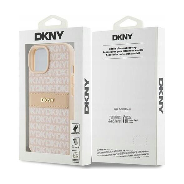 DKNY DKNY DKHCP15SPRTHSLP iPhone 15 / 14 / 13 6.1" różowy/pink hardcase Leather Mono Stripe & Metal Logo