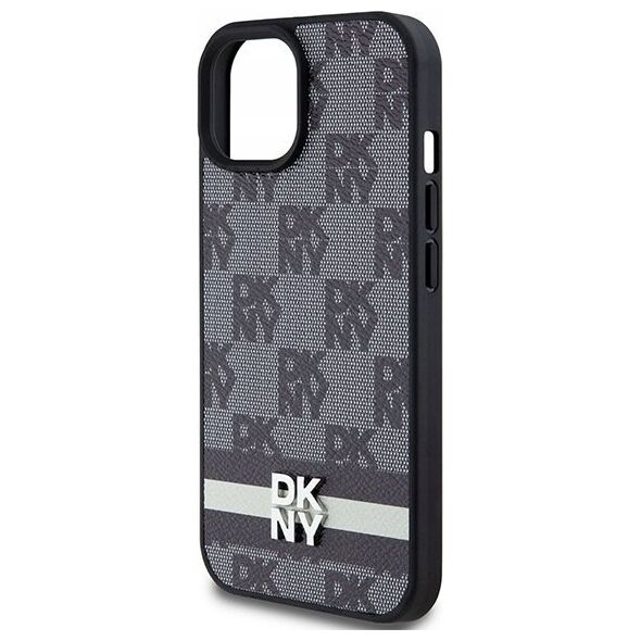 DKNY DKNY DKHCP15SPCPTSSK iPhone 15 / 14 / 13 6.1" czarny/black hardcase Leather Checkered Mono Pattern & Printed Stripes