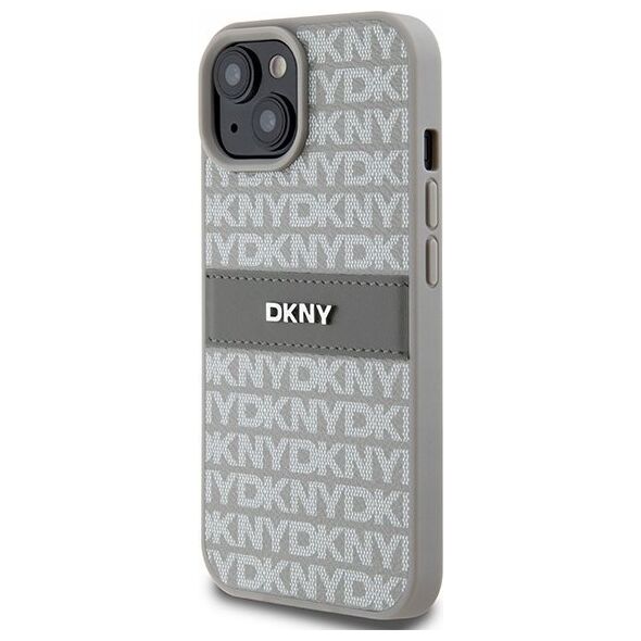 DKNY DKNY DKHCP15SPRTHSLE iPhone 15 / 14 / 13 6.1" beżowy/beige hardcase Leather Mono Stripe & Metal Logo