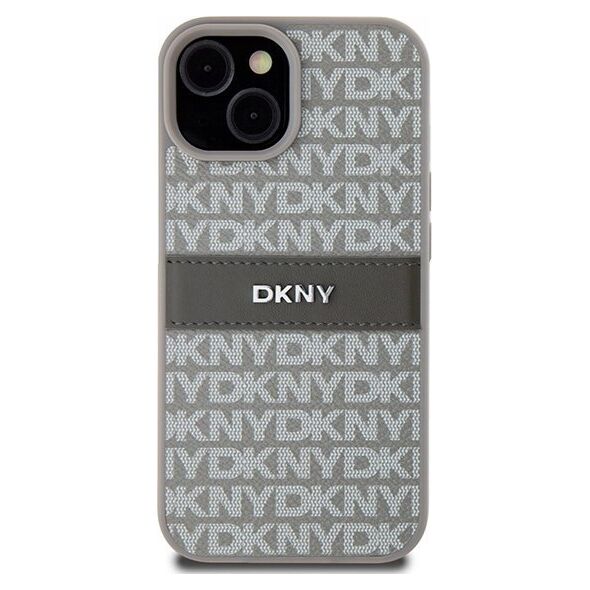 DKNY DKNY DKHCP15SPRTHSLE iPhone 15 / 14 / 13 6.1" beżowy/beige hardcase Leather Mono Stripe & Metal Logo