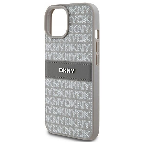DKNY DKNY DKHCP15SPRTHSLE iPhone 15 / 14 / 13 6.1" beżowy/beige hardcase Leather Mono Stripe & Metal Logo
