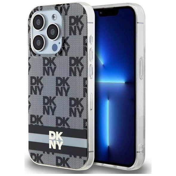 DKNY DKNY DKHMP14LHCPTSK iPhone 14 Pro 6.1" czarny/black hardcase IML Checkered Mono Pattern & Printed Stripes MagSafe