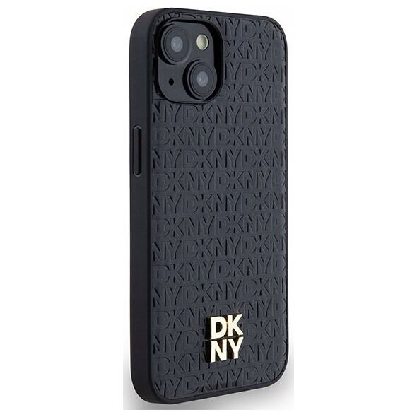 DKNY DKNY DKHMP14SPSHRPSK iPhone 14 / 15 / 13 czarny/black hardcase Leather Monogram Pattern Metal Logo MagSafe