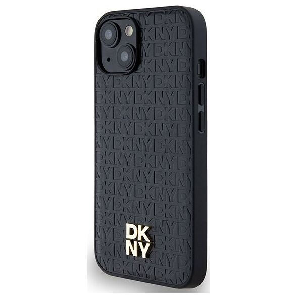DKNY DKNY DKHMP14SPSHRPSK iPhone 14 / 15 / 13 czarny/black hardcase Leather Monogram Pattern Metal Logo MagSafe
