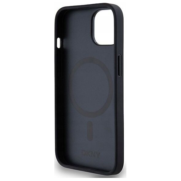 DKNY DKNY DKHMP14SPSHRPSK iPhone 14 / 15 / 13 czarny/black hardcase Leather Monogram Pattern Metal Logo MagSafe