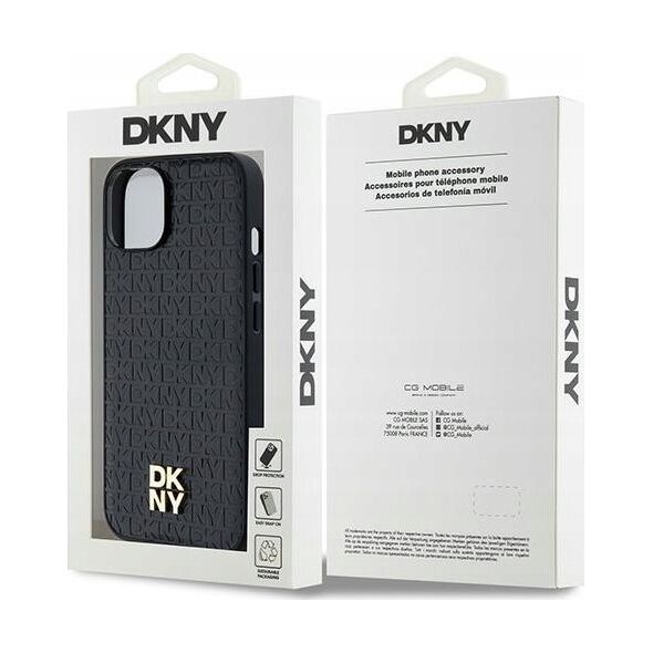 DKNY DKNY DKHMP14SPSHRPSK iPhone 14 / 15 / 13 czarny/black hardcase Leather Monogram Pattern Metal Logo MagSafe