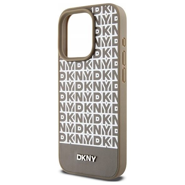 DKNY DKNY DKHMP15LPSOSPW iPhone 15 Pro 6.1" brązowy/brown hardcase Leather Printed Pattern Metal Logo MagSafe