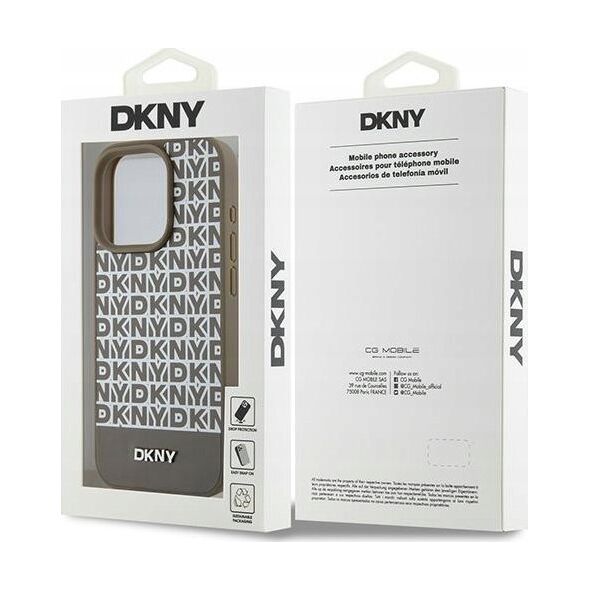 DKNY DKNY DKHMP15LPSOSPW iPhone 15 Pro 6.1" brązowy/brown hardcase Leather Printed Pattern Metal Logo MagSafe