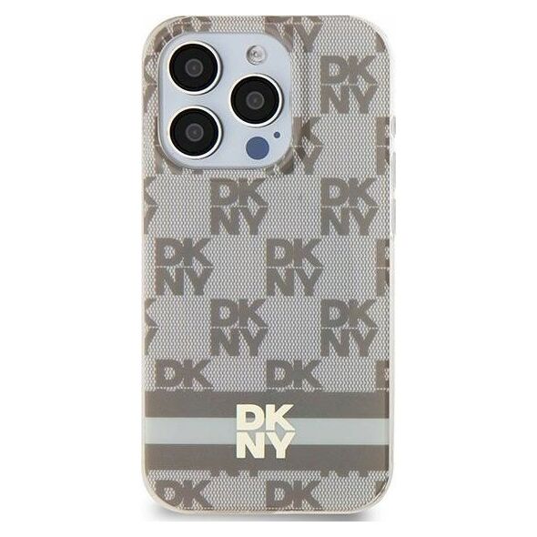 DKNY DKNY DKHMP15SHCPTSE iPhone 15 / 14 / 13 6.1" beżowy/beige hardcase IML Checkered Mono Pattern & Printed Stripes MagSafe