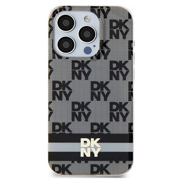 DKNY DKNY DKHMP15SHCPTSK iPhone 15 / 14 / 13 6.1" czarny/black hardcase IML Checkered Mono Pattern & Printed Stripes MagSafe