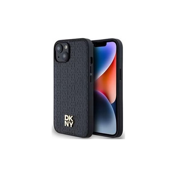 DKNY DKNY DKHMP15SPSHRPSK iPhone 15 / 14 / 13 6.1" czarny/black hardcase Leather Pattern Metal Logo MagSafe