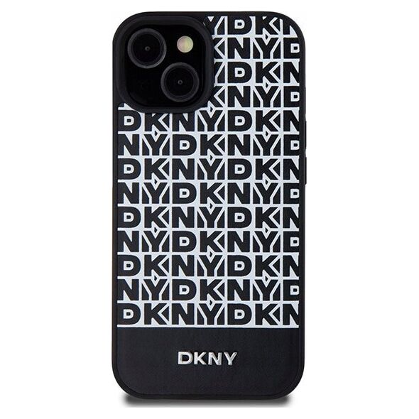 DKNY DKNY DKHMP15SPSOSPK iPhone 15 / 14 / 13 6.1" czarny/black hardcase Leather Printed Pattern Metal Logo MagSafe