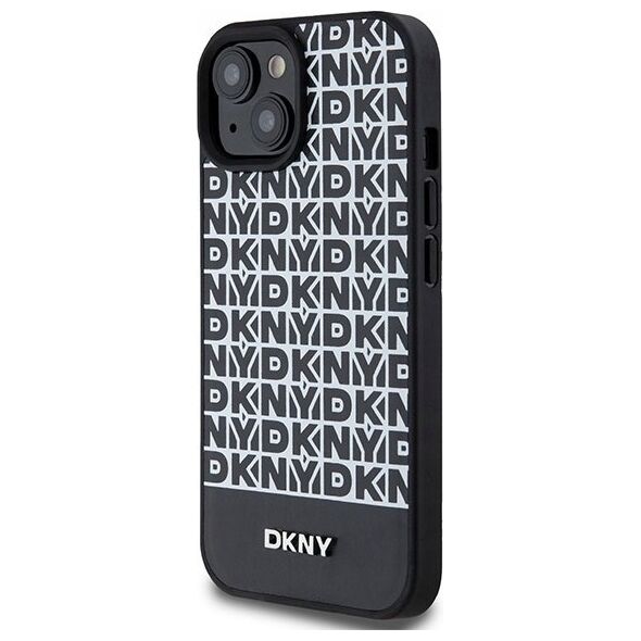 DKNY DKNY DKHMP15SPSOSPK iPhone 15 / 14 / 13 6.1" czarny/black hardcase Leather Printed Pattern Metal Logo MagSafe