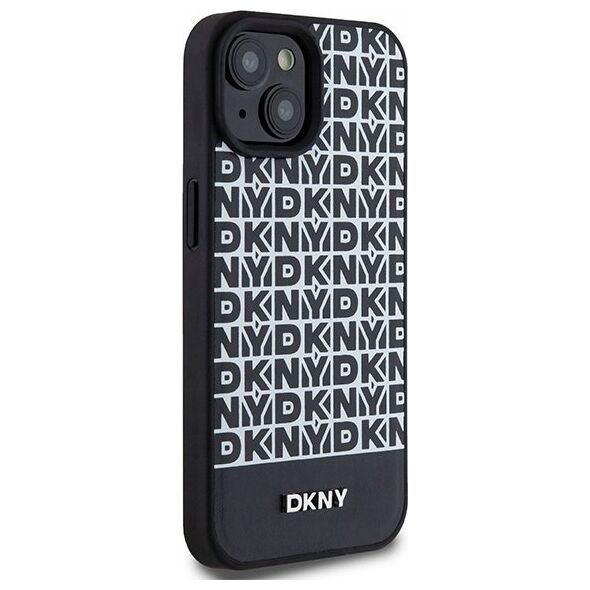 DKNY DKNY DKHMP15SPSOSPK iPhone 15 / 14 / 13 6.1" czarny/black hardcase Leather Printed Pattern Metal Logo MagSafe