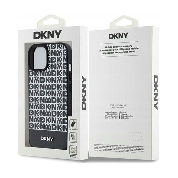 DKNY DKNY DKHMP15SPSOSPK iPhone 15 / 14 / 13 6.1" czarny/black hardcase Leather Printed Pattern Metal Logo MagSafe