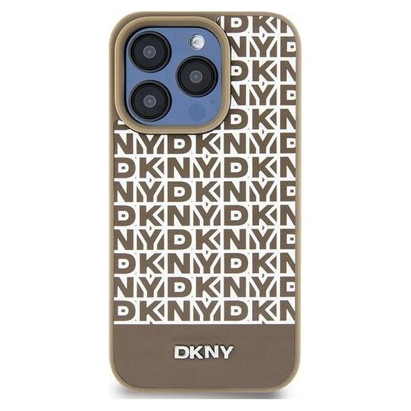 DKNY DKNY DKHMP15SPSOSPW iPhone 15 / 14 / 13 6.1" brązowy/brown hardcase Leather Printed Pattern Metal Logo MagSafe