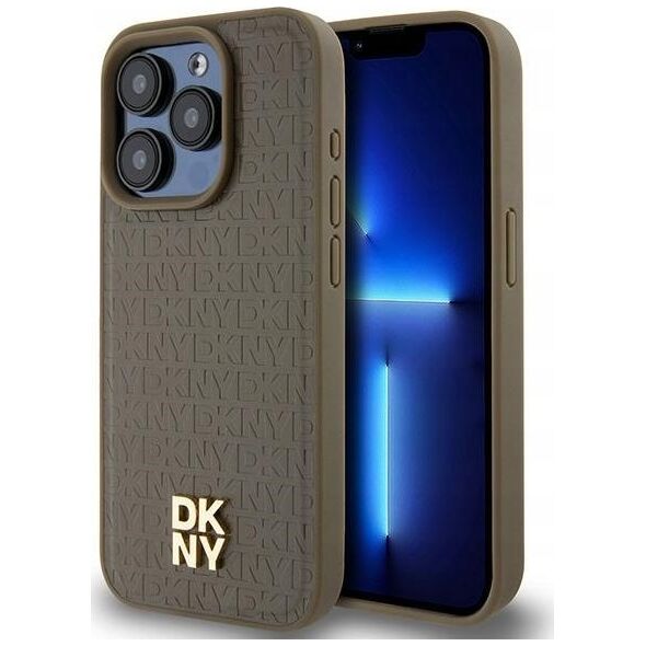 DKNY DKNY DKHMP15XPSHRPSW iPhone 15 Pro Max 6.7" brown/brown hardcase Leather Pattern Metal Logo MagSafe
