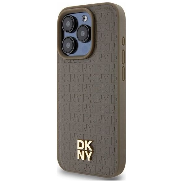 DKNY DKNY DKHMP15XPSHRPSW iPhone 15 Pro Max 6.7" brown/brown hardcase Leather Pattern Metal Logo MagSafe