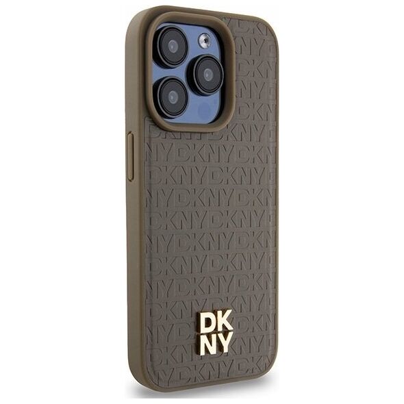 DKNY DKNY DKHMP15XPSHRPSW iPhone 15 Pro Max 6.7" brown/brown hardcase Leather Pattern Metal Logo MagSafe