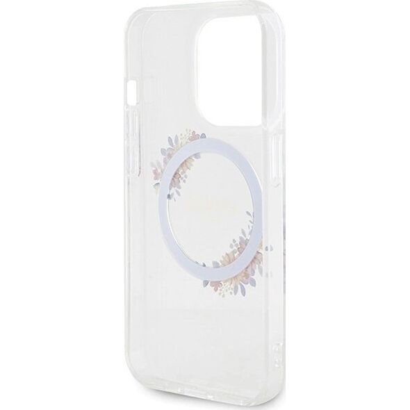 Guess Oryginalne Etui GUESS Hardcase GUHMP15LHFWFCT do iPhone 15 Pro (Kompatybilny z Magsafe / Flowers Wreath / transparent)