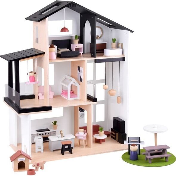 Jokomisiada Drewniany domek dla lalek Loft z lalkami (ZA5073)