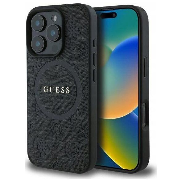Guess Guess GUHMP16LPSAPSMEK iPhone 16 Pro 6.3" czarny/black hardcase Saffiano Peony Classic Logo MagSafe