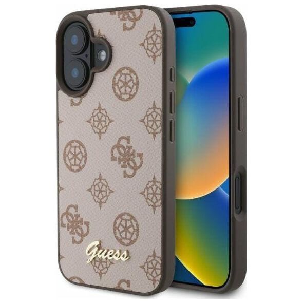 Guess Guess GUHMP16SPGPYSW iPhone 16 6.1" brązowy/brown hardcase Peony Script MagSafe