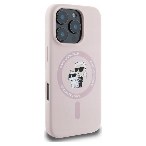 Karl Lagerfeld KARL LAGERFELD futerał do IPHONE 16 Plus kompatybilny z MagSafe KLHMP16MSCMKCRHP (Silicone KC Body Ring) różowy