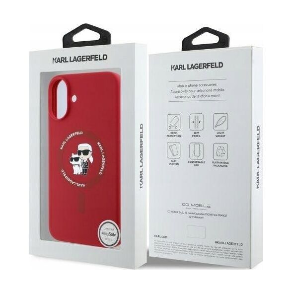 Karl Lagerfeld KARL LAGERFELD futerał do IPHONE 16 kompatybilny z MagSafe KLHMP16SSCMKCRHR (Silicone KC Body Ring) czerwony
