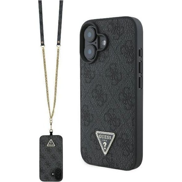 Guess Guess GUHCP16SP4TDSCPK iPhone 16 6.1" czarny/black hardcase Leather Metal Logo Strass Crossbody