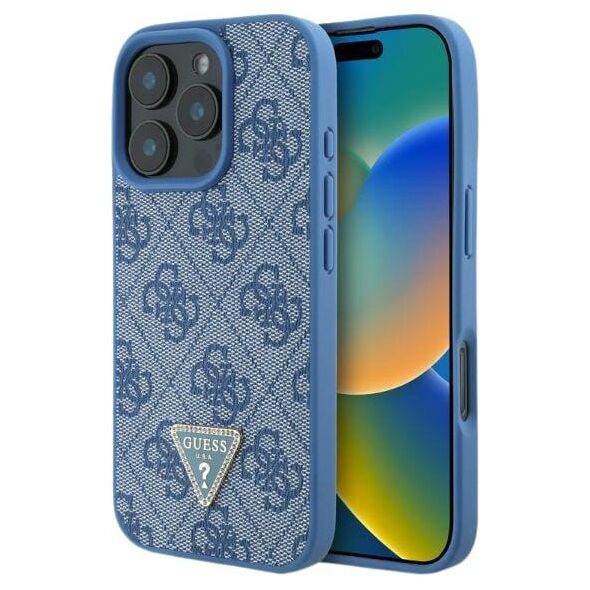 Guess Guess GUHCP16SP4TDPB iPhone 16 6.1" niebieski/blue hardcase Leather 4G Triangle Strass MagSafe