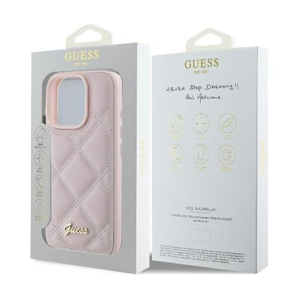 Guess Guess GUHCP16XPSQSQSP iPhone 16 Pro Max 6.9" różowy/pink hardcase Quilted Metal Logo