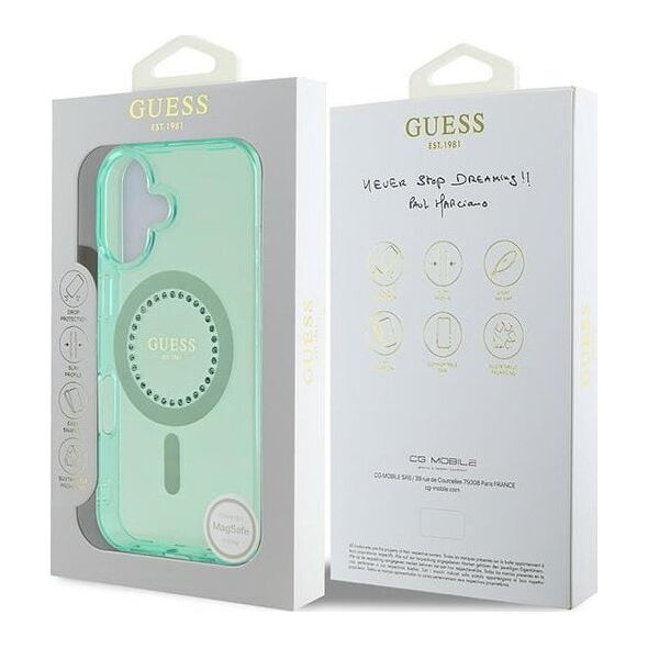 Guess Guess GUHMP16SPFTDTEN iPhone 16 6.1" zielony/green hardcase IML Rhinestones MagSafe