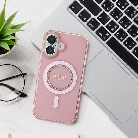Guess Guess GUHMP16XPFTDTEP iPhone 16 Pro Max 6.9" różowy/pink hardcase IML Rhinestones MagSafe