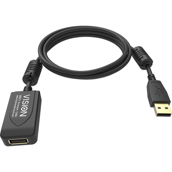 Εγκαταστάσιμο καλώδιο επέκτασης USB 2.0-Active Vision - 30 ΧΡΟΝΙΑ ΕΓΓΥΗΣΗ - Χρυσοί σύνδεσμοι - Πυρήνες φερρίτη - 480 Mbit/s - Πλέγμα θωράκισης με πάνω από 65% κάλυψη - USB-A (F) σε USB-A (M) - Εξωτερική διάμετρος 4,5 mm - 28 + 24 AWG - 5 m