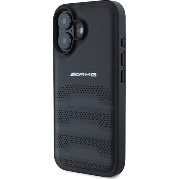 Mercedes AMG AMHCP16SGSEBK iPhone 16  6.1" czarny/black hardcase Leather Debossed Lines Black Logo