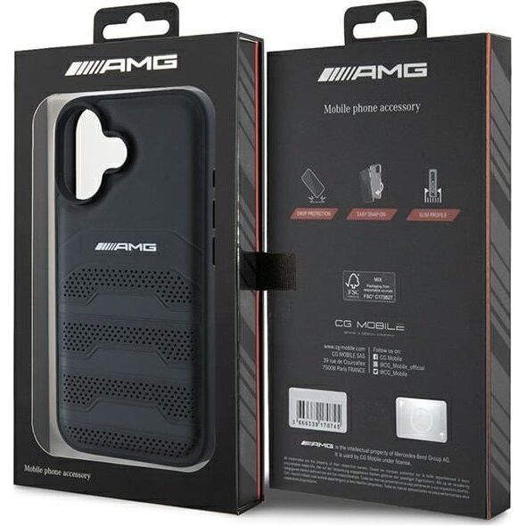 Mercedes AMG AMHCP16SGSEBK iPhone 16  6.1" czarny/black hardcase Leather Debossed Lines Black Logo
