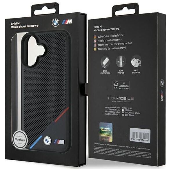 BMW BMW BMHMP16M23PUPDK iPhone 16 Plus 6.7" czarny/black hardcase M Perforated Tricolor Line MagSafe