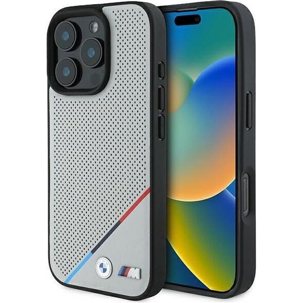 BMW BMW BMHMP16L23PUPDG iPhone 16 Pro 6.3" szary/grey hardcase M Perforated Tricolor Line MagSafe