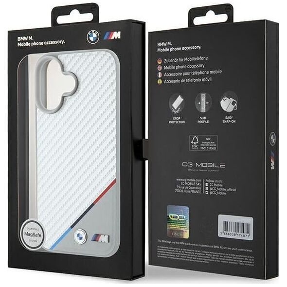 BMW BMW BMHMP16S23PUDTS iPhone 16 6.1" szary/grey hardcase M Carbon Tricolor Line MagSafe