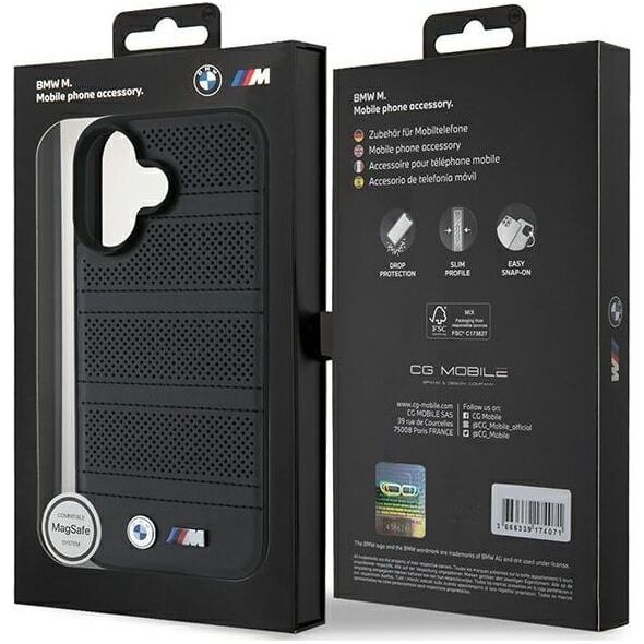 BMW BMW BMHMP16S23PUSPK iPhone 16 6.1" czarny/black hardcase M Perforated And Stitched Line MagSafe