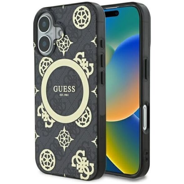 Guess Guess GUHMP16SH4PYEEK iPhone 16 6.1" czarny/black hardcase IML Peony On 4G Background MagSafe