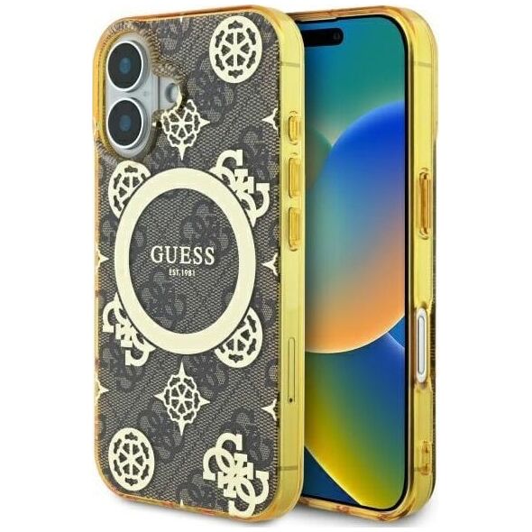 Guess Guess GUHMP16SH4PYEEW iPhone 16 6.1" brązowy/brown hardcase IML Peony On 4G Background MagSafe
