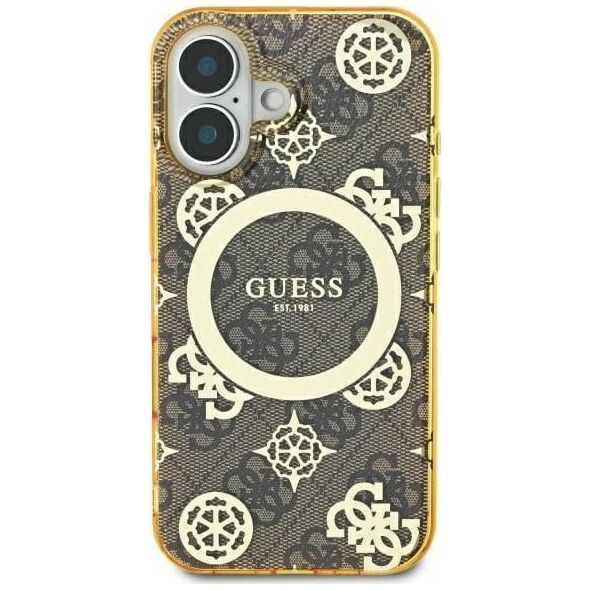 Guess Guess GUHMP16SH4PYEEW iPhone 16 6.1" brązowy/brown hardcase IML Peony On 4G Background MagSafe