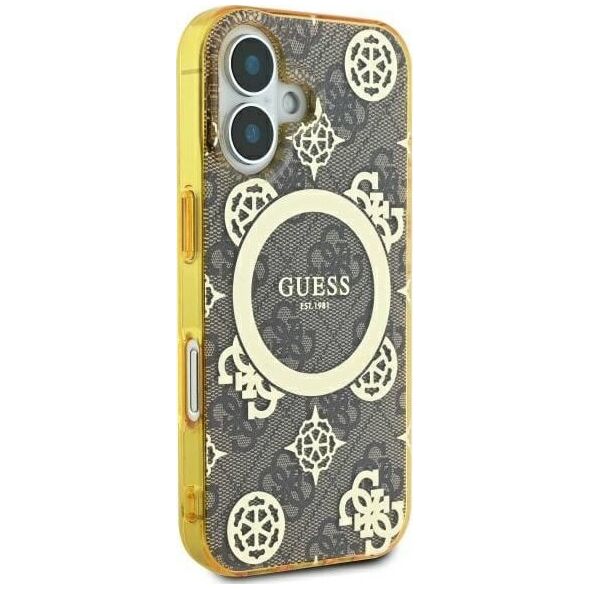 Guess Guess GUHMP16SH4PYEEW iPhone 16 6.1" brązowy/brown hardcase IML Peony On 4G Background MagSafe