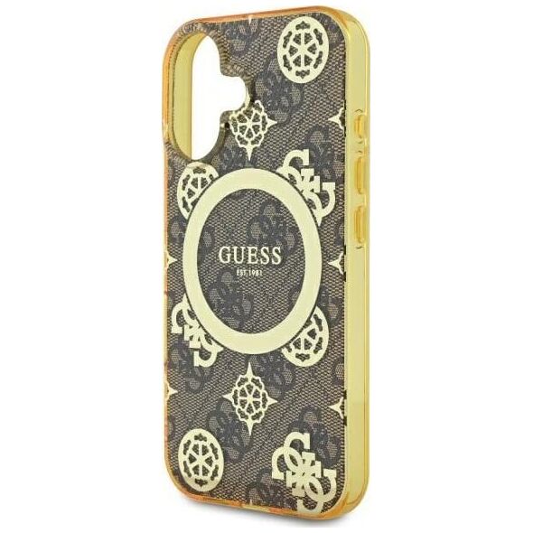 Guess Guess GUHMP16SH4PYEEW iPhone 16 6.1" brązowy/brown hardcase IML Peony On 4G Background MagSafe