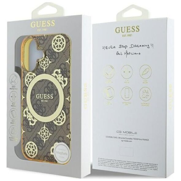 Guess Guess GUHMP16SH4PYEEW iPhone 16 6.1" brązowy/brown hardcase IML Peony On 4G Background MagSafe